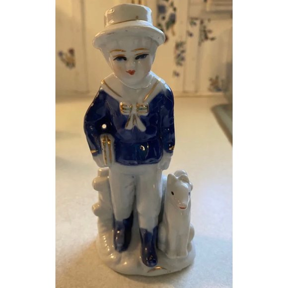 Holland Delft Blue style, a boy walking with his dog and carrying a package or b - Picture 5 of 5